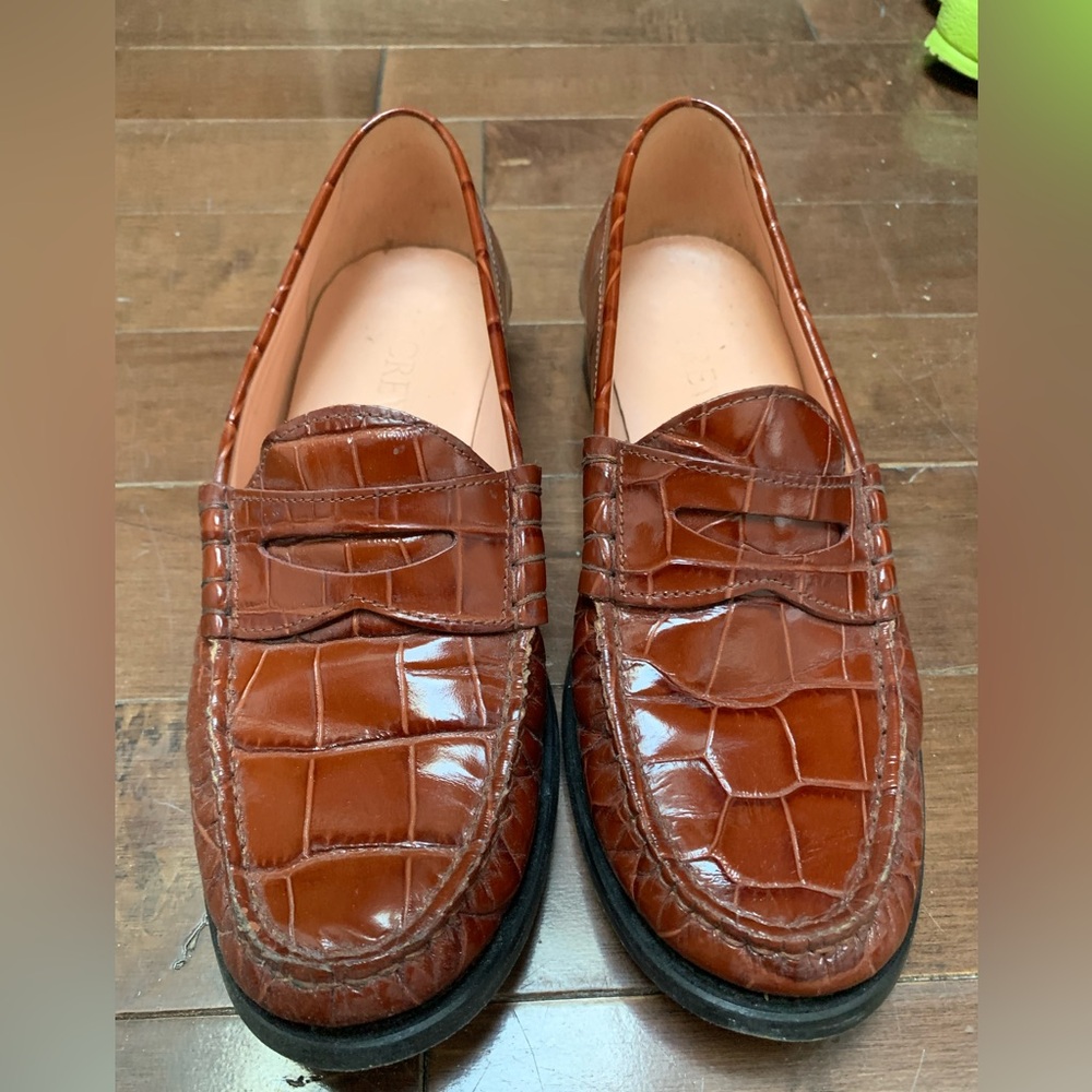 J CREW Winona penny loafers in croc embossed leather | size 9
